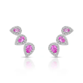 Brinco Ear Cuff três gotas P topázio rosa fusion zircônia Prata 925 Ródio