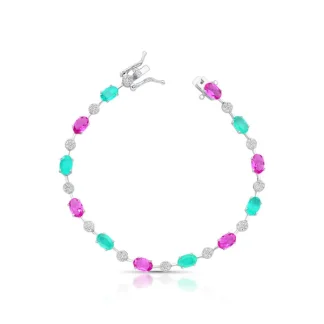 Pulseira Riviera faca oval 17 cm turmalina zircônia topázio rosa fusion Prata 925 Ródio