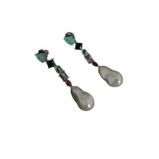 Brinco Longo Colors Pérola Prata 925 Ródio