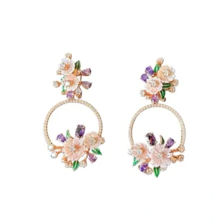 Brinco Flor Argola frontal madre pérola Prata 925 Ouro Rose