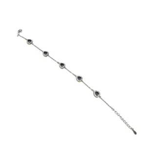 Pulseira Coração vazado safira azul fusion com alongador Prata 925 Ródio