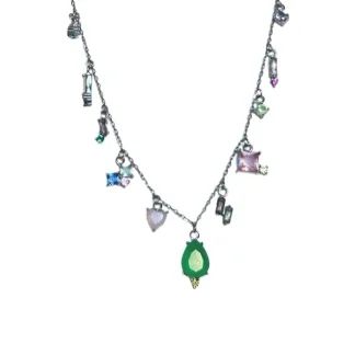 Colar Gota Esmeralda Fusion Colors Prata 925 Ródio