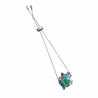 Pulseira Esmeralda fusion Colors Quadrada Gravata Prata 925 Ródio