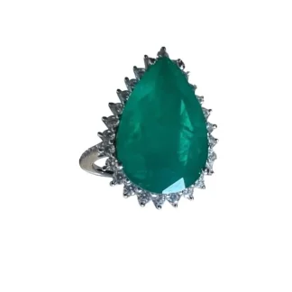 Anel Gota esmeralda fusion e zircônia G Prata 925 Ródio