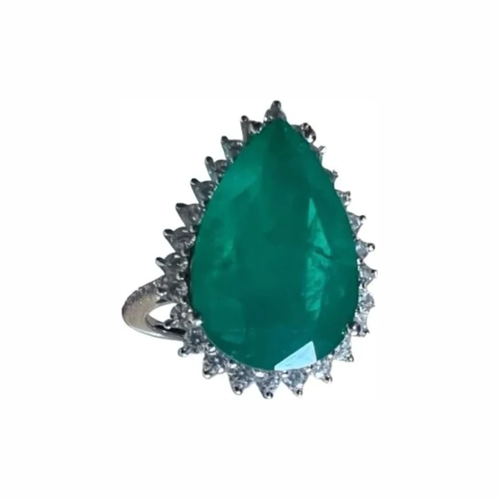 Anel Gota esmeralda fusion e zircônia G Prata 925 Ródio, Bottega D'Oro