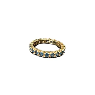 Anel aliança inteira Safira Azul Prata 925 Ouro 18K
