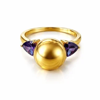 Anel Bola Ametista fusion Prata 925 Ouro 18 k