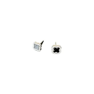 Brinco Flor onix fusion PP Prata 925 Ródio
