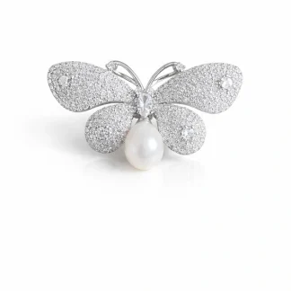 Pingente Broche Borboleta pérola zircônia micro cravação Prata 925 Ródio