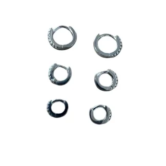Brinco Trio 3 argolas zircônia Prata 925 Ródio