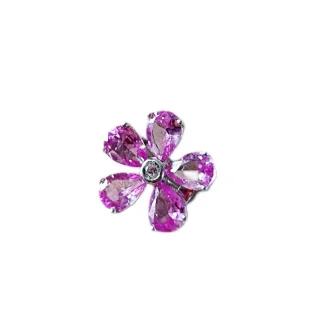 Pingente PIN Flor 5 pétalas topázio rosa fusion Prata 925 Ródio