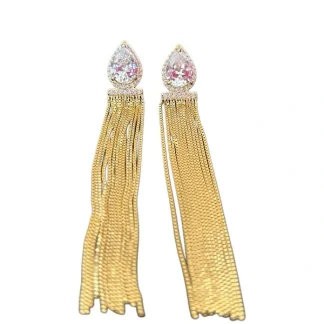 Brinco Franja Gota Zircônia Prata 925 Ouro 18 K