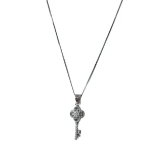 Colar Chave Zircônia Prata 925 Ródio