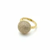 Anel meia bola zircônia Prata 925 Ouro 18 k