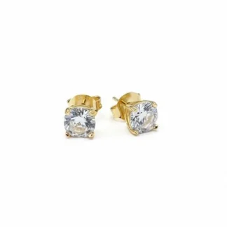 Brinco solitário cartier zircônia 7 mm Prata 925 Ouro 18 k