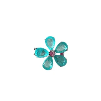 Pingente PIN Flor 5 pétalas turmalina paraíba fusion Prata 925 Ródio