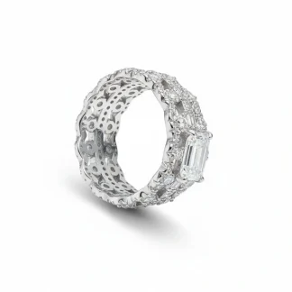 Anel aliança inteira Renda Moissanite Prata 925 Ródio