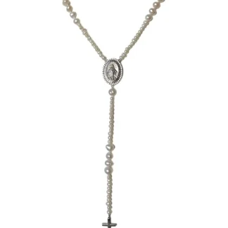 Colar Terço Pérola Nossa Senhora Prata 925 Ródio