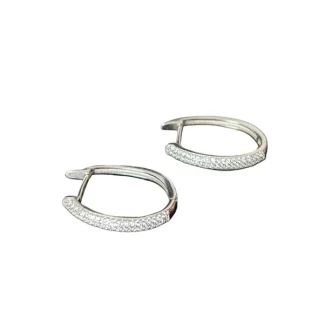 Brinco argola oval zircônia cravejado G Prata 925 Ródio