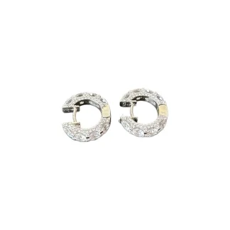 Brinco argola zircônia e cravejado lateral G Prata 925 Ródio