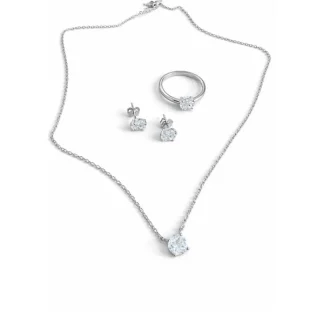 Conjunto Brinco Anel Colar illusion 6 mm zircônia Prata 925