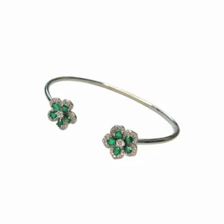 Pulseira Bracelete 2 flores esmeralda fusion Prata 925 Ródio