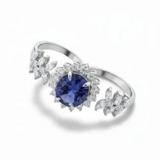 Anel dois dedos ajustável oval tanzanita fusion zircônia Prata 925 Ródio