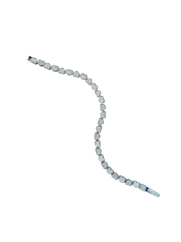 Pulseira Riviera coração zircônia 17 cm Prata 925 Ródio, Bottega D'Oro