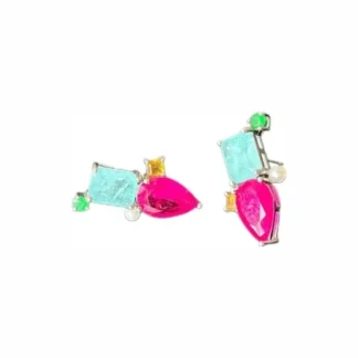 Brinco Quadrado Gota Pérola Colors fusion Prata 925 Ródio