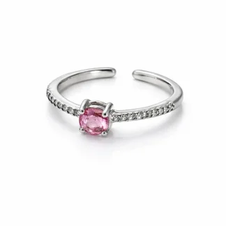 Anel Cristal Rosa Ajustável Prata 925 Ródio