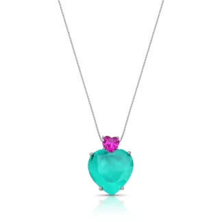 Colar Coração turmalina topázio rosa fusion Prata 925 Ródio