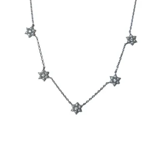 Colar 5 flores pérola e zircônia Prata 925 Ródio