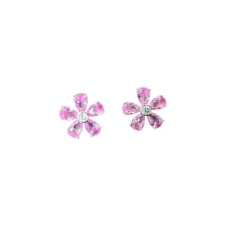 Brinco Flor G zircônia rosa fusion Prata 925 Ródio