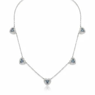 Colar Coração vazado diamond blue zircônia 52 cm Prata 925 Ródio