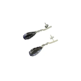 Brinco Pendurado Gota Cristal Tanzanita Prata 925 Ródio