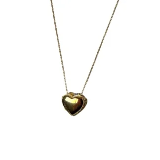 Colar Relicário coração com pedras Prata 925 Ouro 18 k
