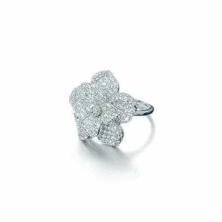 Anel Flor zircônia micro cravação Prata 925 Ródio
