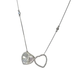 Colar Escapulário Coração madre pérola zircônia branca 64 cm Prata 925 Ródio