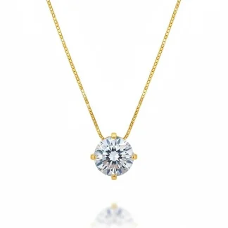 Colar Ponto zircônia 8 mm Prata 925 Ouro 18 k