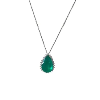 Colar Gota esmeralda fusion e zircônia G Prata 925 Ródio