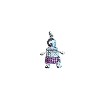 Pingente menina Rubi fusion Prata 925 Ródio