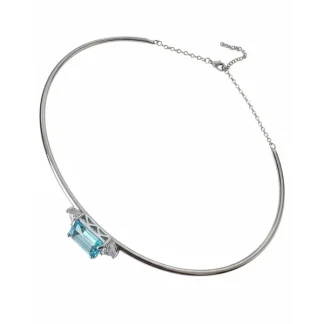 Colar choker com alongador topázio azul fusion zircônia Prata 925 Ródio