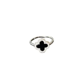 Anel Flor onix fusion Prata 925 Ródio
