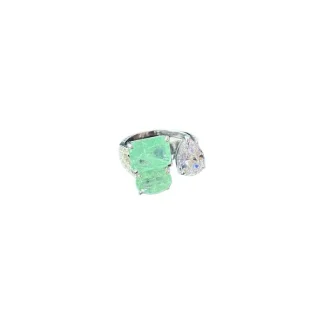 Anel Quadrado oval turmalina fusion gota zircônia Prata 925 Ródio