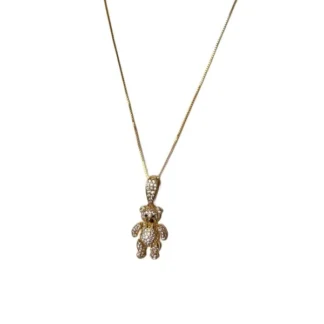 Colar urso articulado zircônia Prata 925 Ouro18k