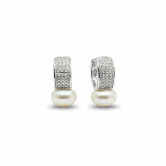 Brinco Argola pérola e zircônia Prata 925 Ródio