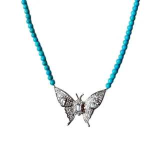 Colar turquesa borboleta fusion zircônia Prata 925 Ródio