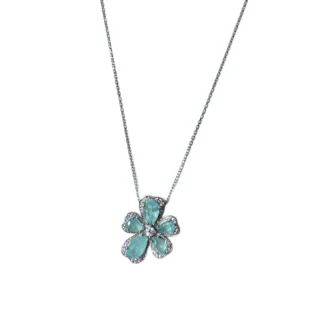 Colar Flor Turmalina Paraíba fusion zircônia Prata 925 Ródio