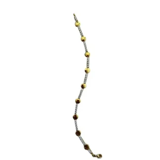 Pulseira riviera zircônia e bolinha 16 cm Prata 925 Ouro 18k
