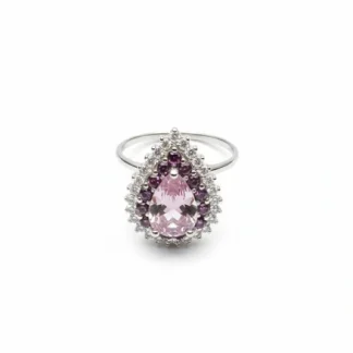 Anel Gota cristal morganita Prata 925 Ródio